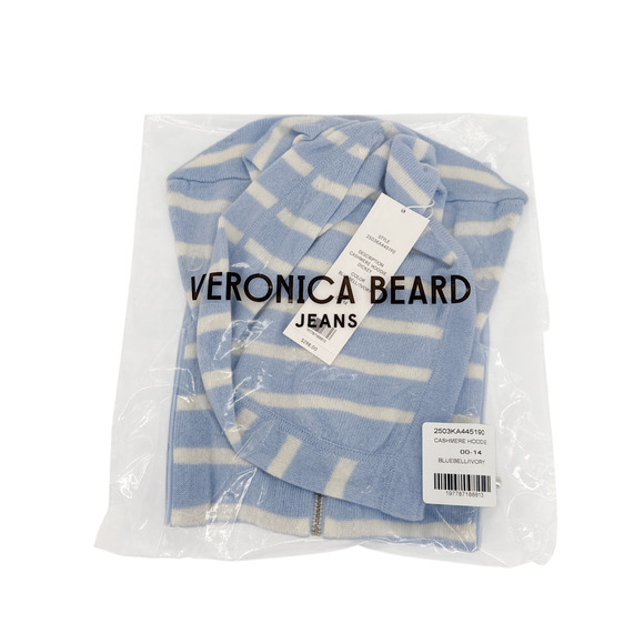 VERONICA BEARD Cashmere Hoodie Dickey in Bluebell & Ivory - Picture 8 of 8